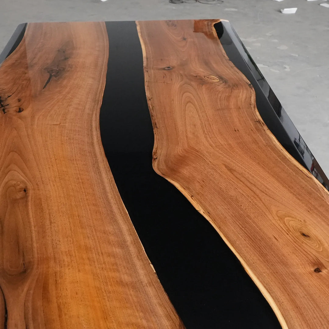 In-stock 84 inch Black Walnut black epoxy table by SeawaveTable