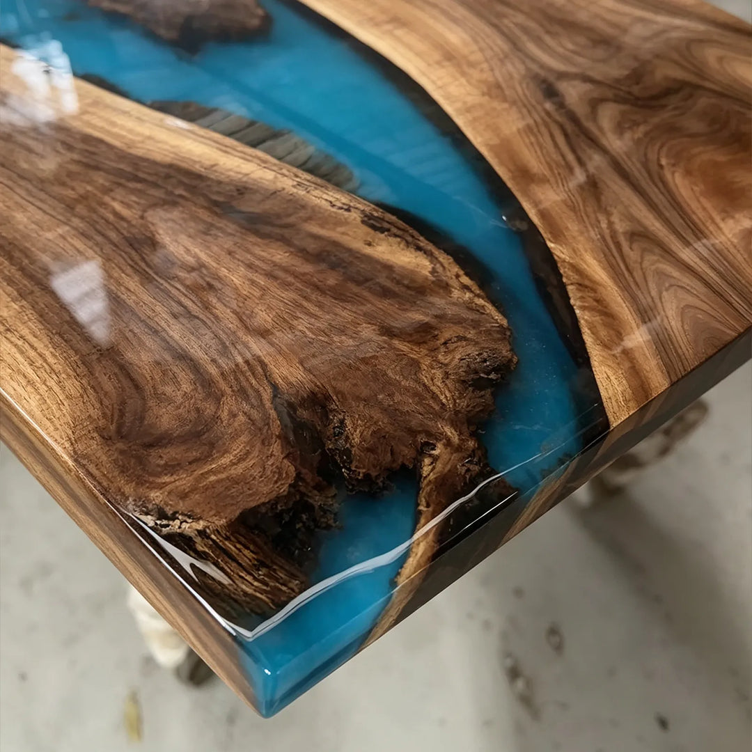In stock L-shaped Black Walnut and blue epoxy office desk