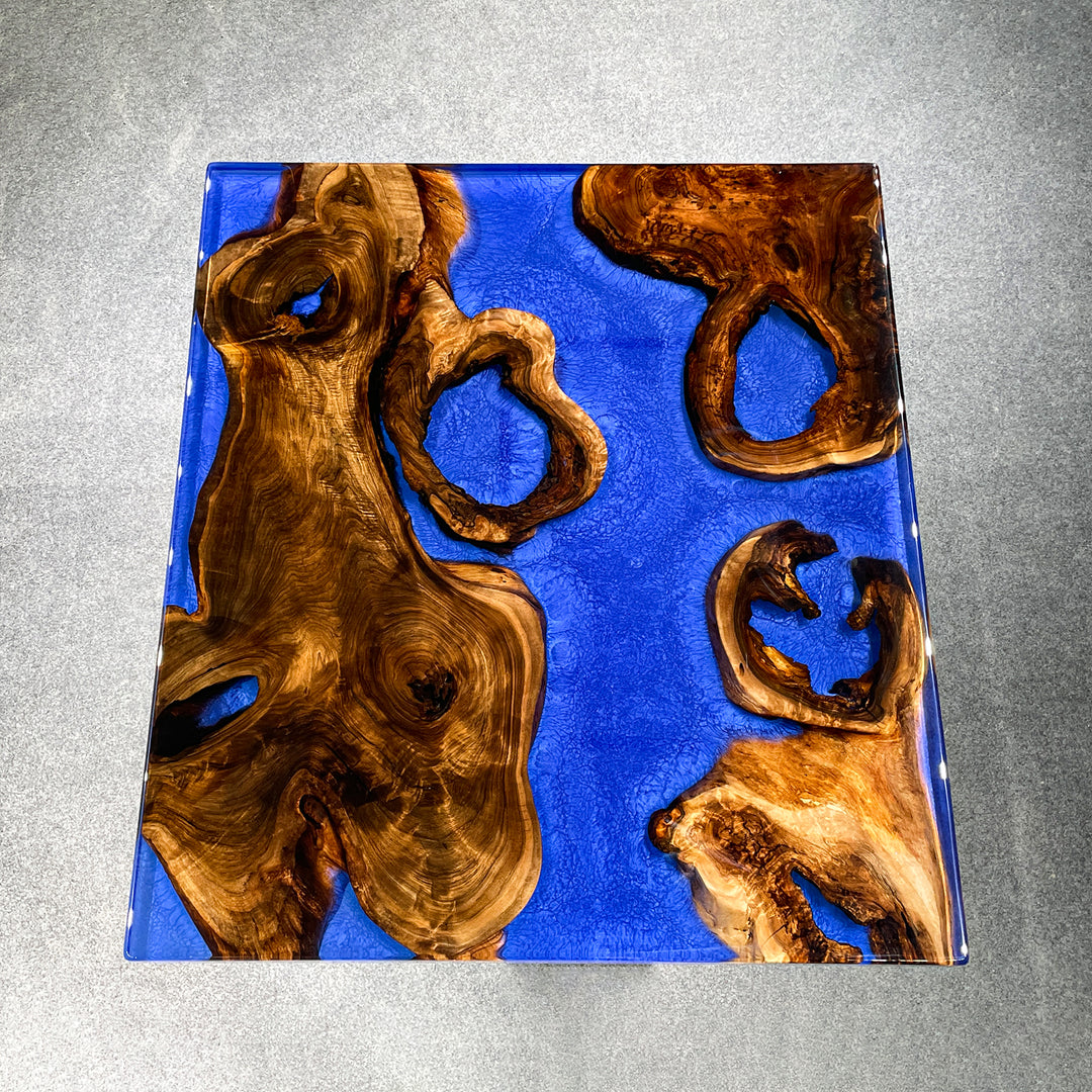 Epoxy resin river table made from kiln-dried black walnut wood