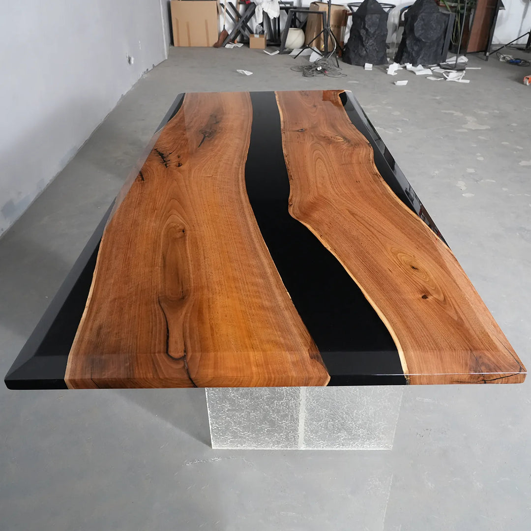 Black Walnut table with layered black and clear epoxy by SeawaveTable