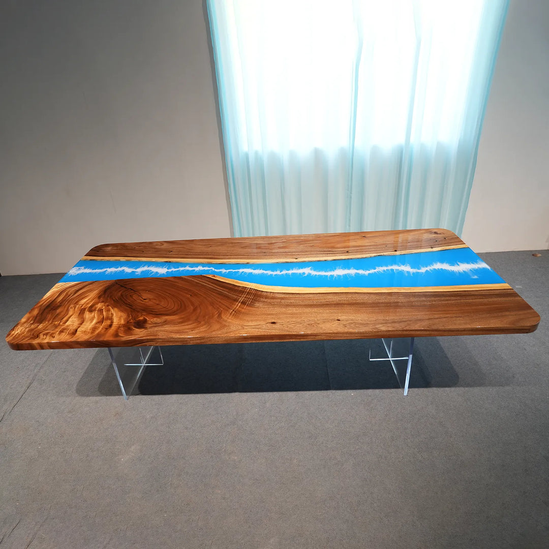 Layered ocean wave epoxy river with blue and white resin design by SeawaveTable
