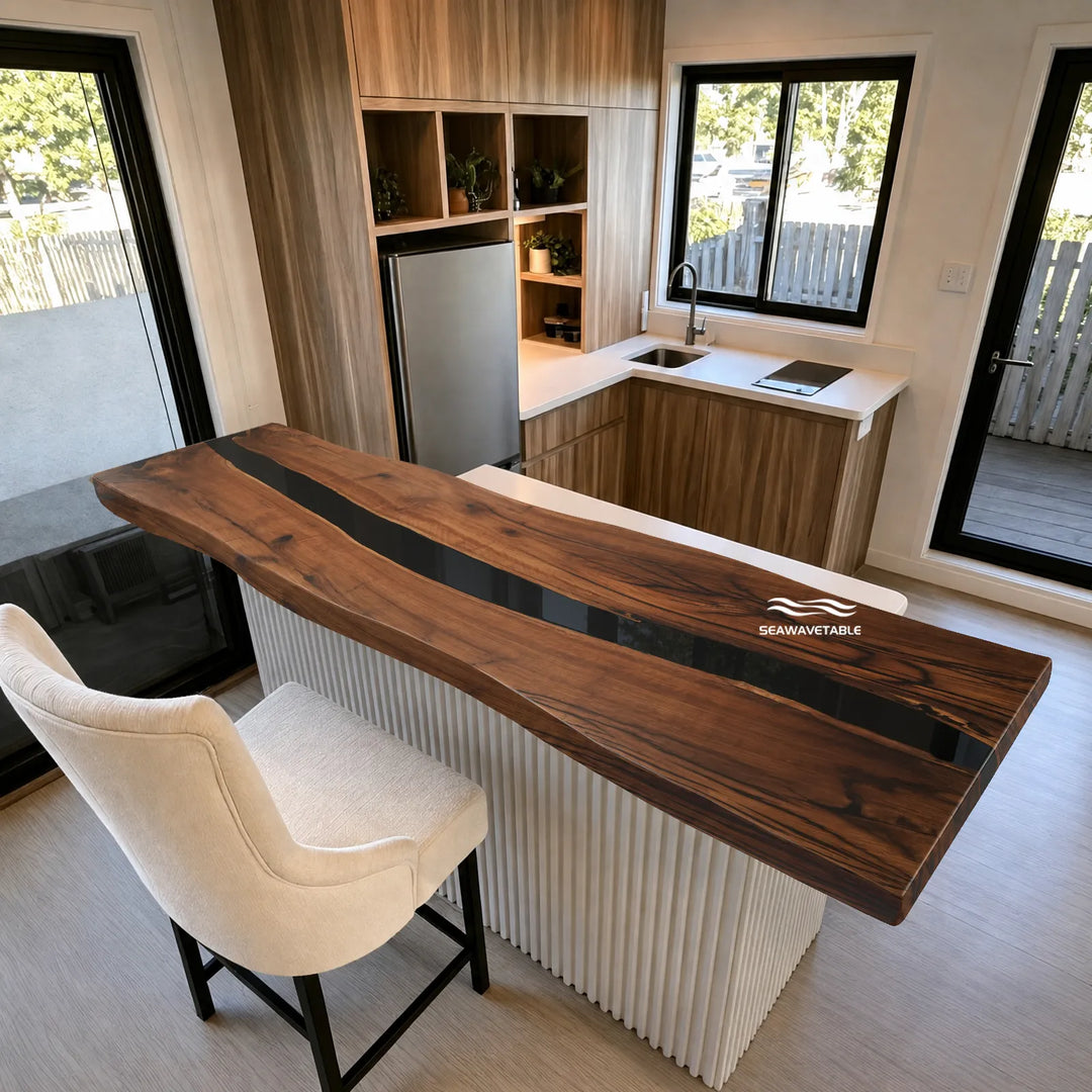 Live edge Black Walnut table with solid black epoxy