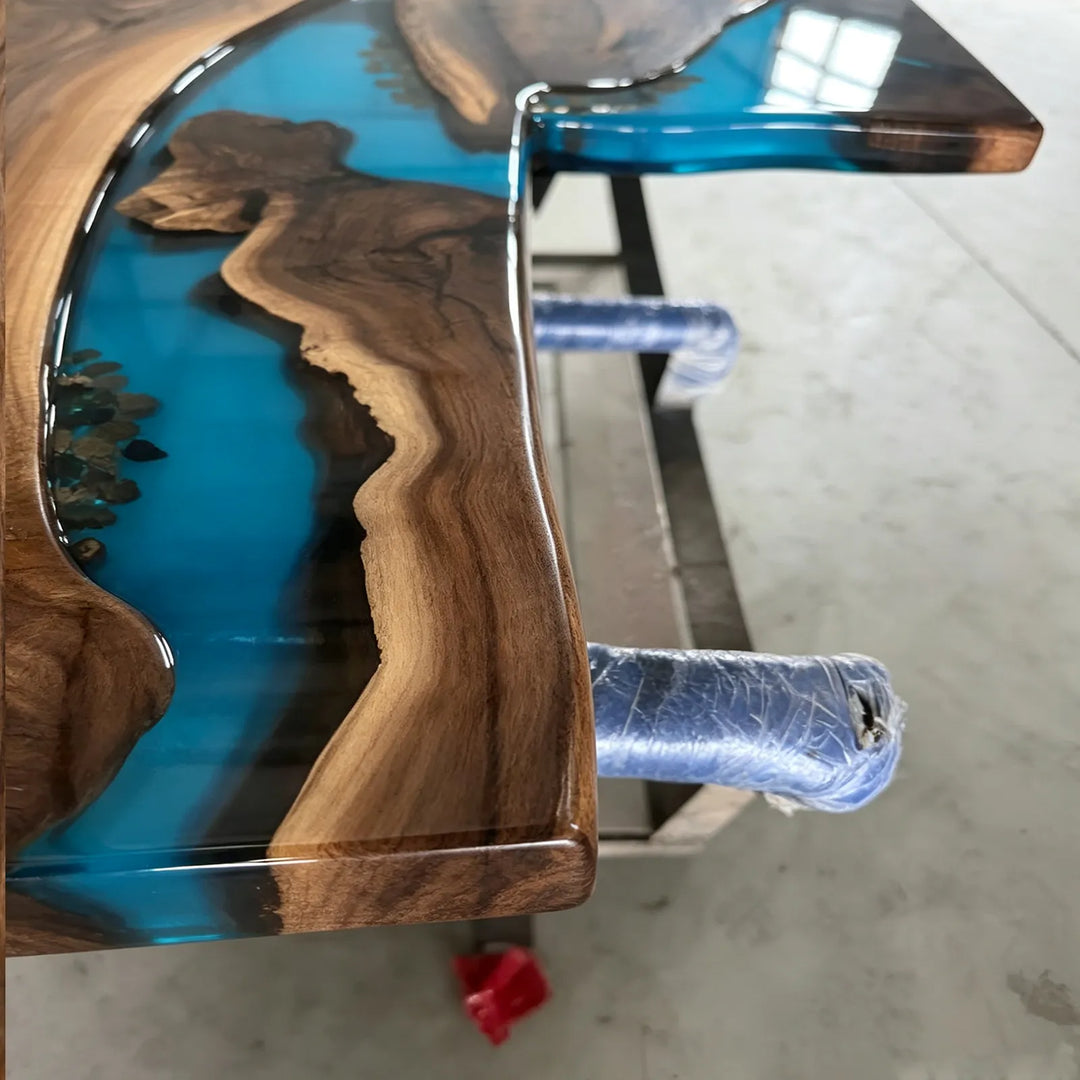 Live edge detail on Black Walnut L-shaped office desk