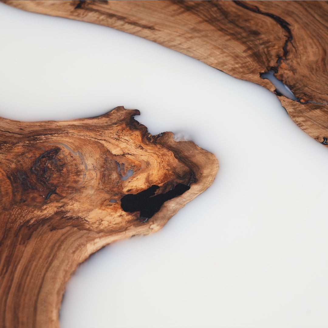 Wooden epoxy table with matte finish for kitchens, dining, or living spaces