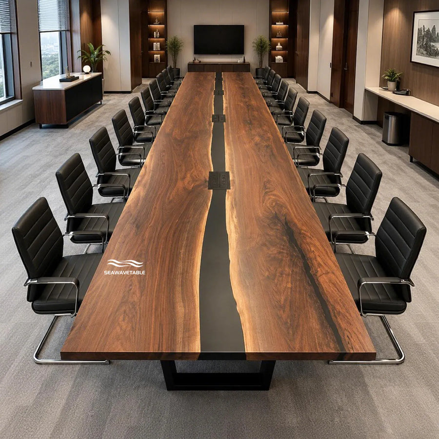 Luxury Black Walnut conference table CRT-338 in modern executive boardroom