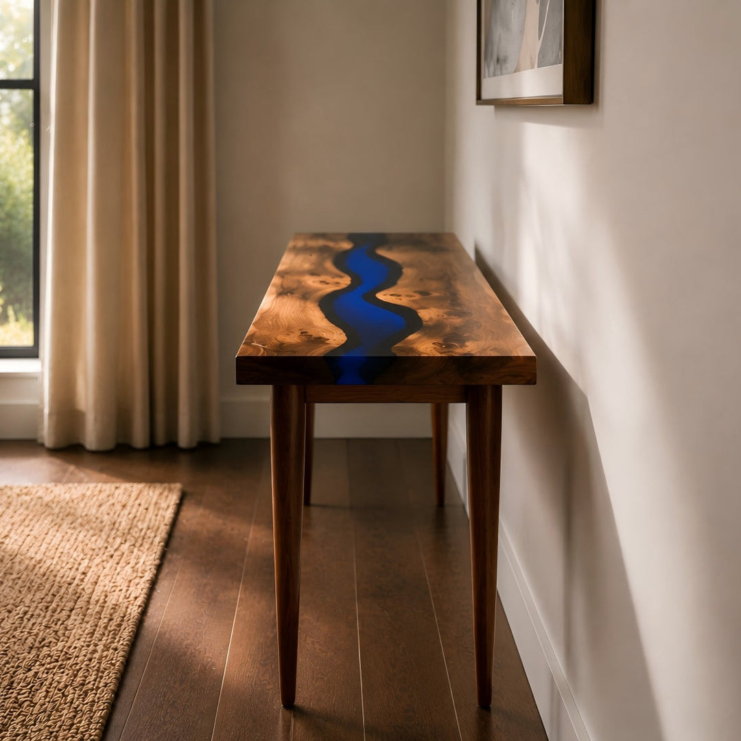 Luxury Walnut river console table CRT-025 with contemporary sculptural design