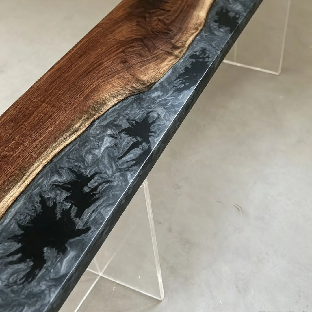 Matte Black Walnut and black silver epoxy floating shelf by SeawaveTable