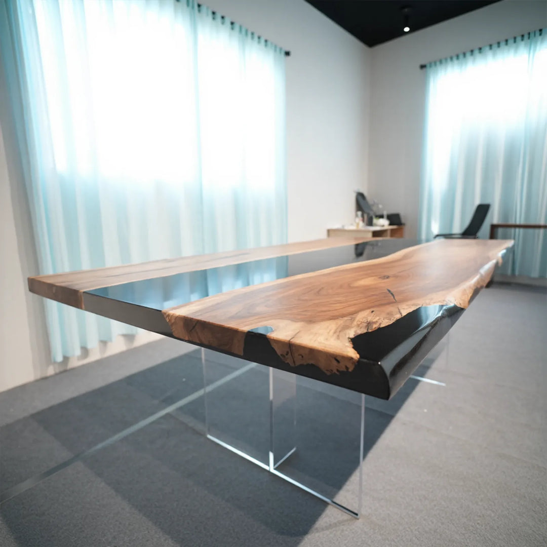 Matte Black Walnut with contrasting glossy black epoxy by SeawaveTable