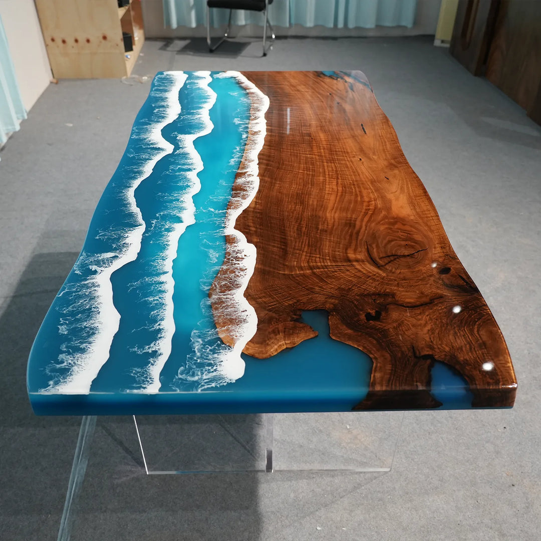 Matte Black Walnut with glossy ocean wave epoxy by SeawaveTable
