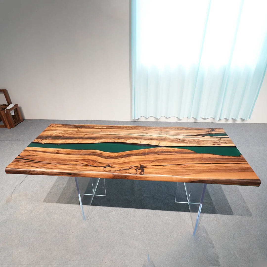 Matte Black Walnut and glossy Deep Teal epoxy tabletop by SeawaveTable