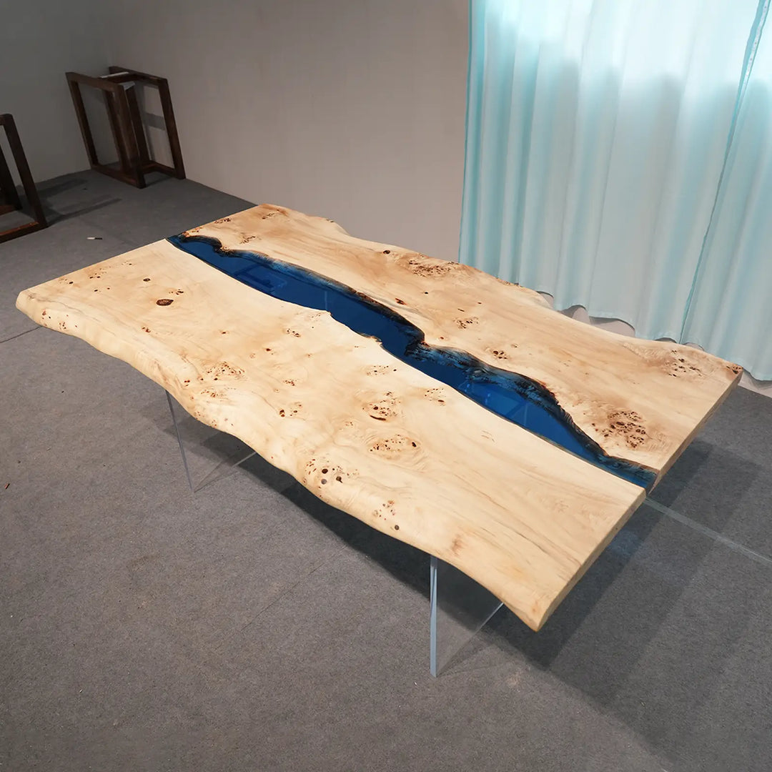Matte Poplar wood with glossy Deep Blue epoxy resin by SeawaveTable