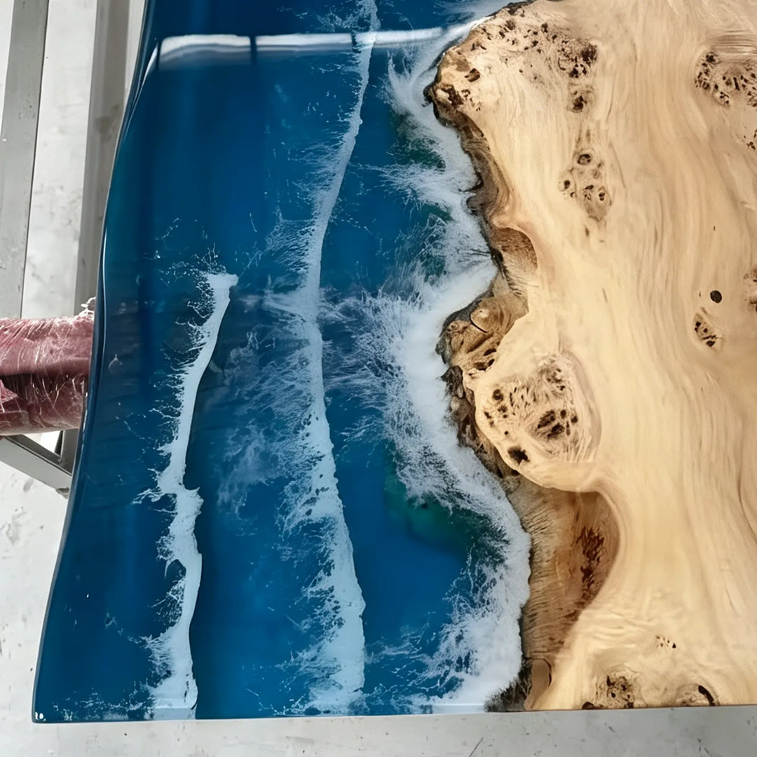 Matte Poplar wood with glossy ocean wave epoxy by SeawaveTable