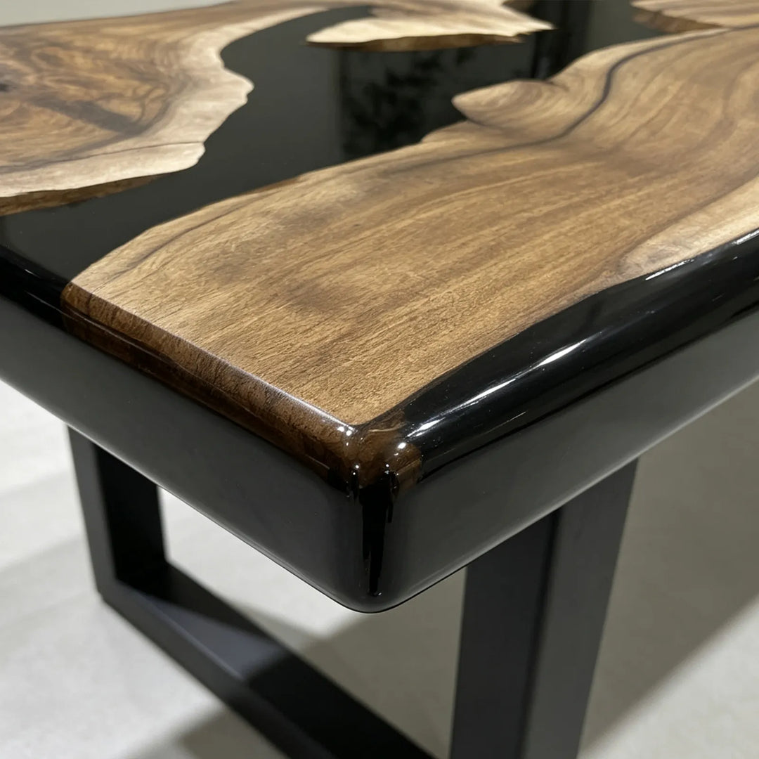 Matte Black Walnut with glossy black epoxy resin by SeawaveTable