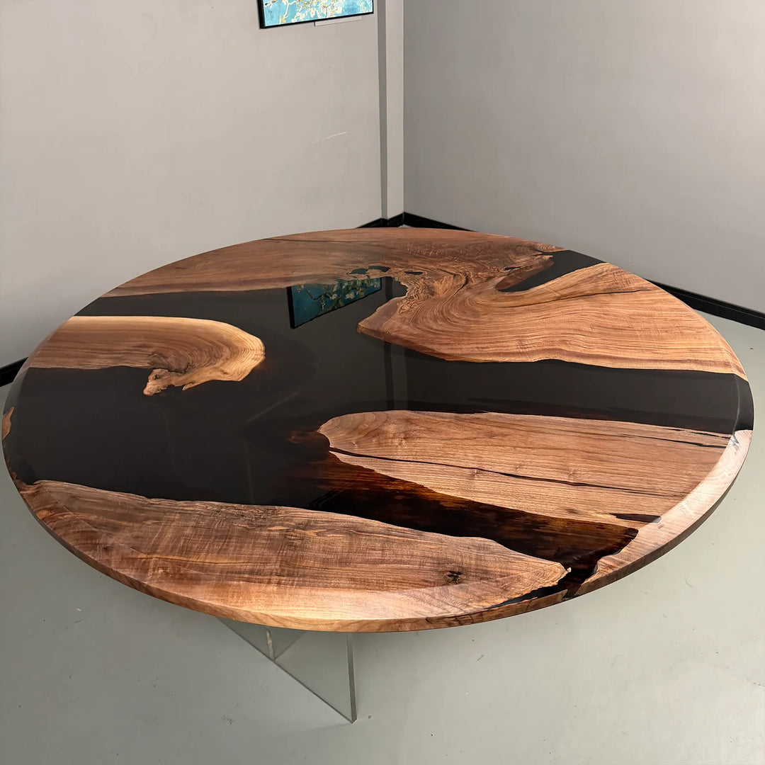 Matte Black Walnut with glossy transparent black epoxy by SeawaveTable