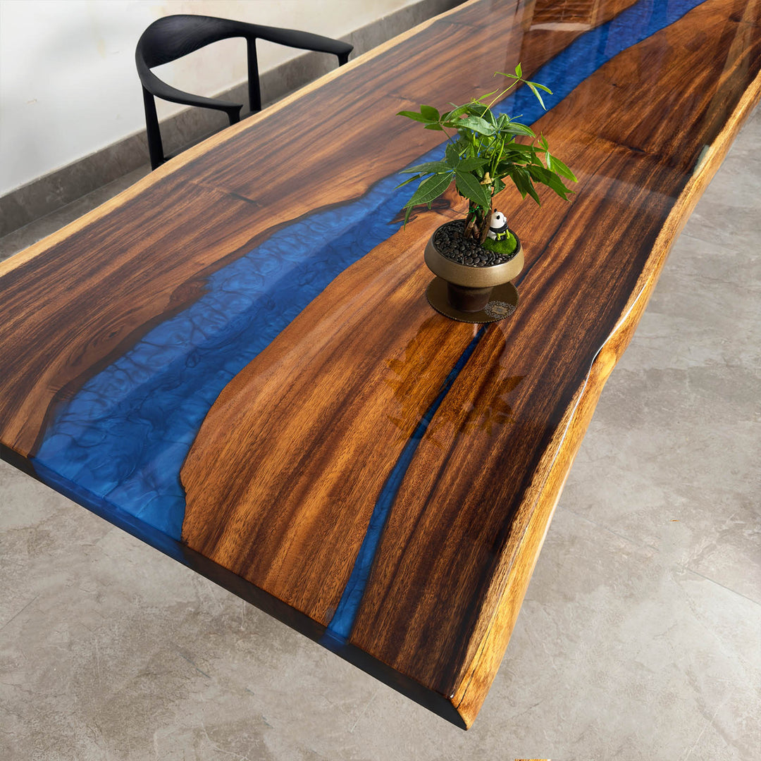 Modern walnut epoxy river dining table available near me