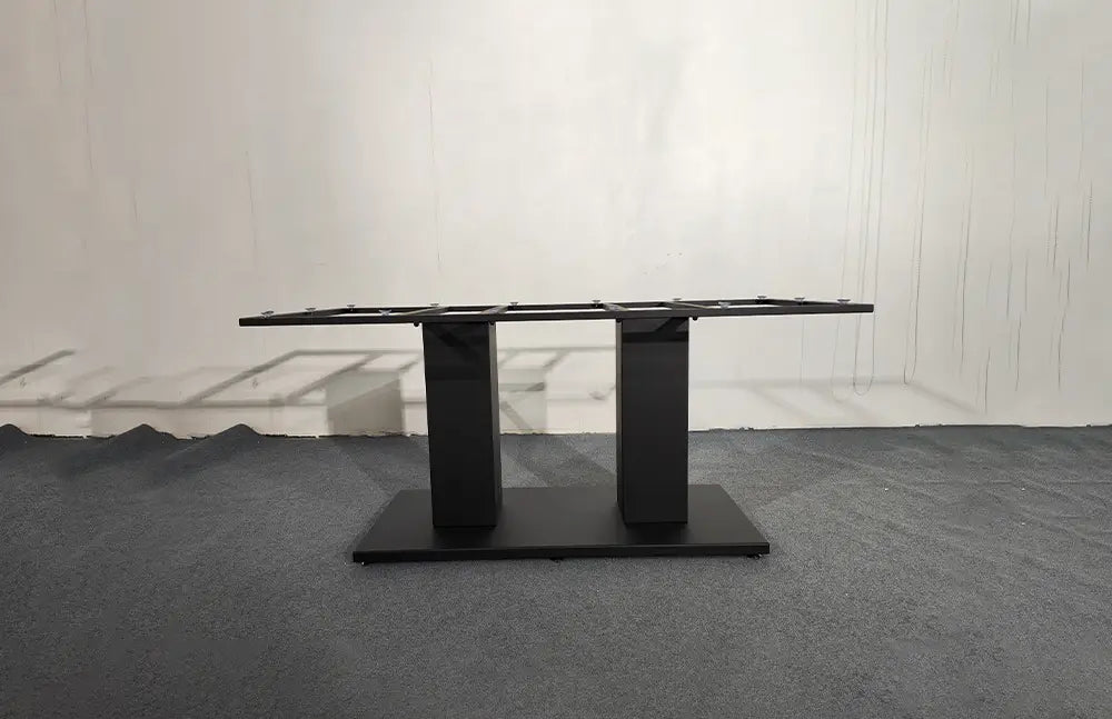 Side view of the MTL14 double pedestal metal table base showing its minimalist design and rectangular support columns