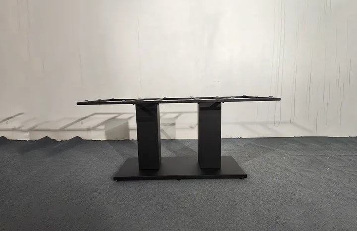 Side view of the MTL14 double pedestal metal table base showing its minimalist design and rectangular support columns