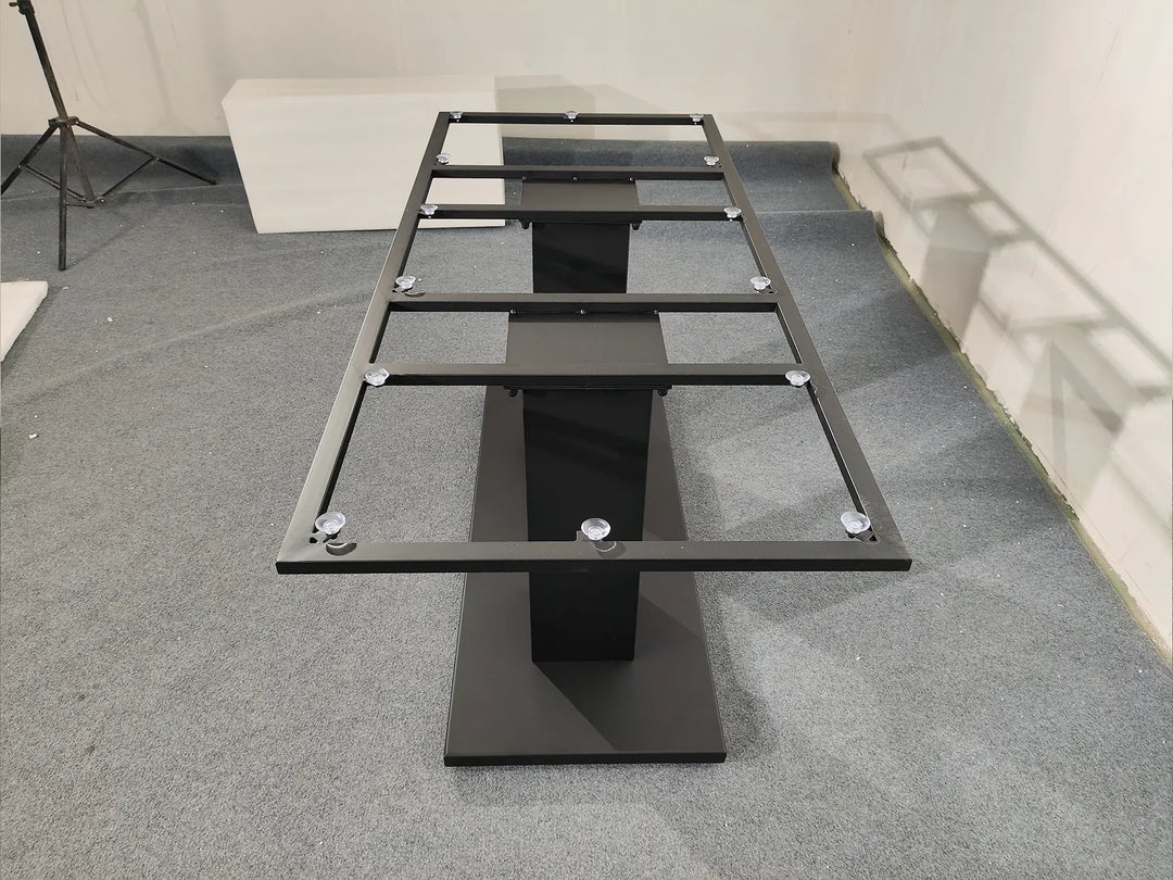 Top view of the MTL14 double pedestal metal table base showing the rectangular support frame and crossbars