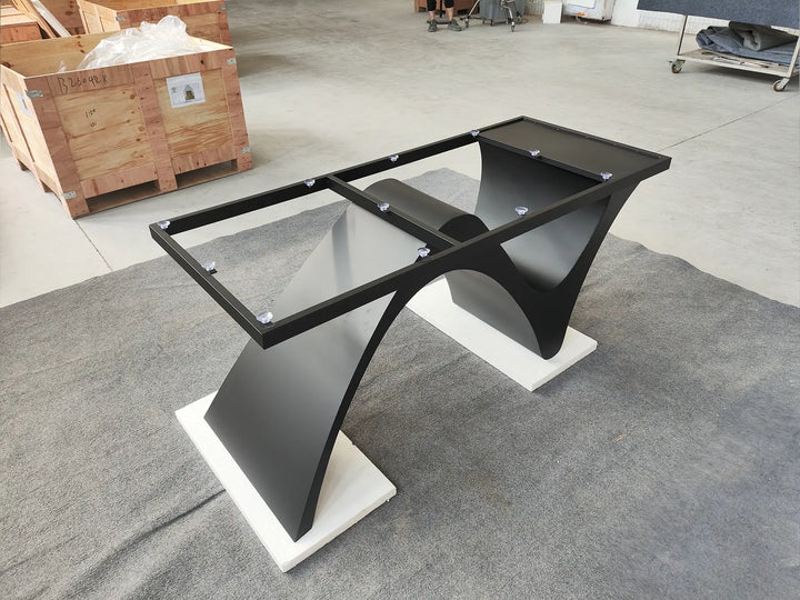 MTL20 metal table base featuring intersecting curved black supports and contrasting silver-tone floor plates