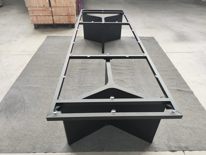 Elevated view of the MTL22 metal table base showing the rectangular steel support frame and internal crossbars