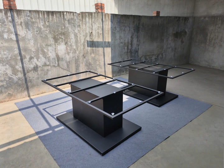 Side angled view of the MTL35 metal table pedestal and upper support structure