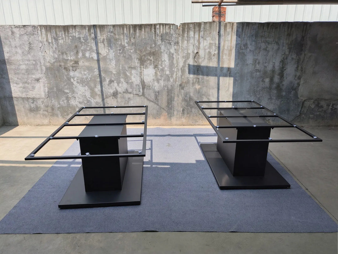 Design rendering of the MTL35 dual pedestal metal base configuration for a large conference table