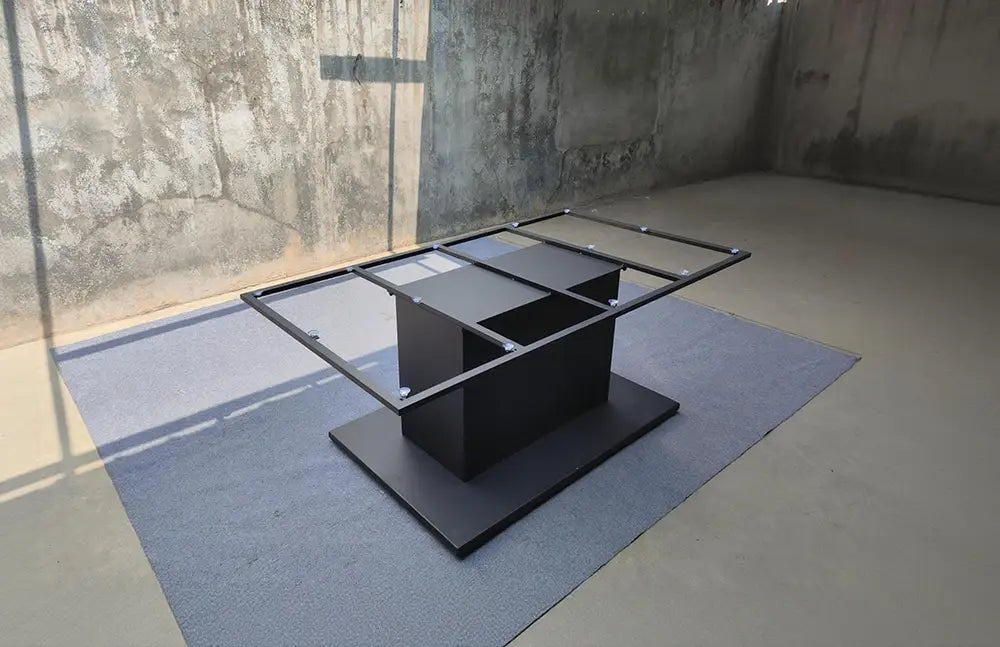 Front view of two MTL35 metal pedestal bases arranged for a large conference table