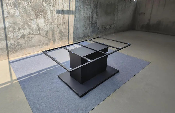 Front view of two MTL35 metal pedestal bases arranged for a large conference table