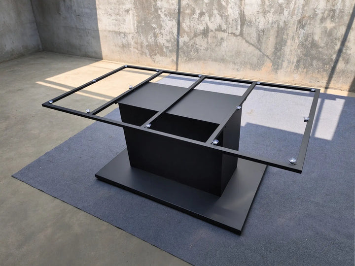 Elevated view of the MTL35 pedestal base showing its rectangular steel support frame