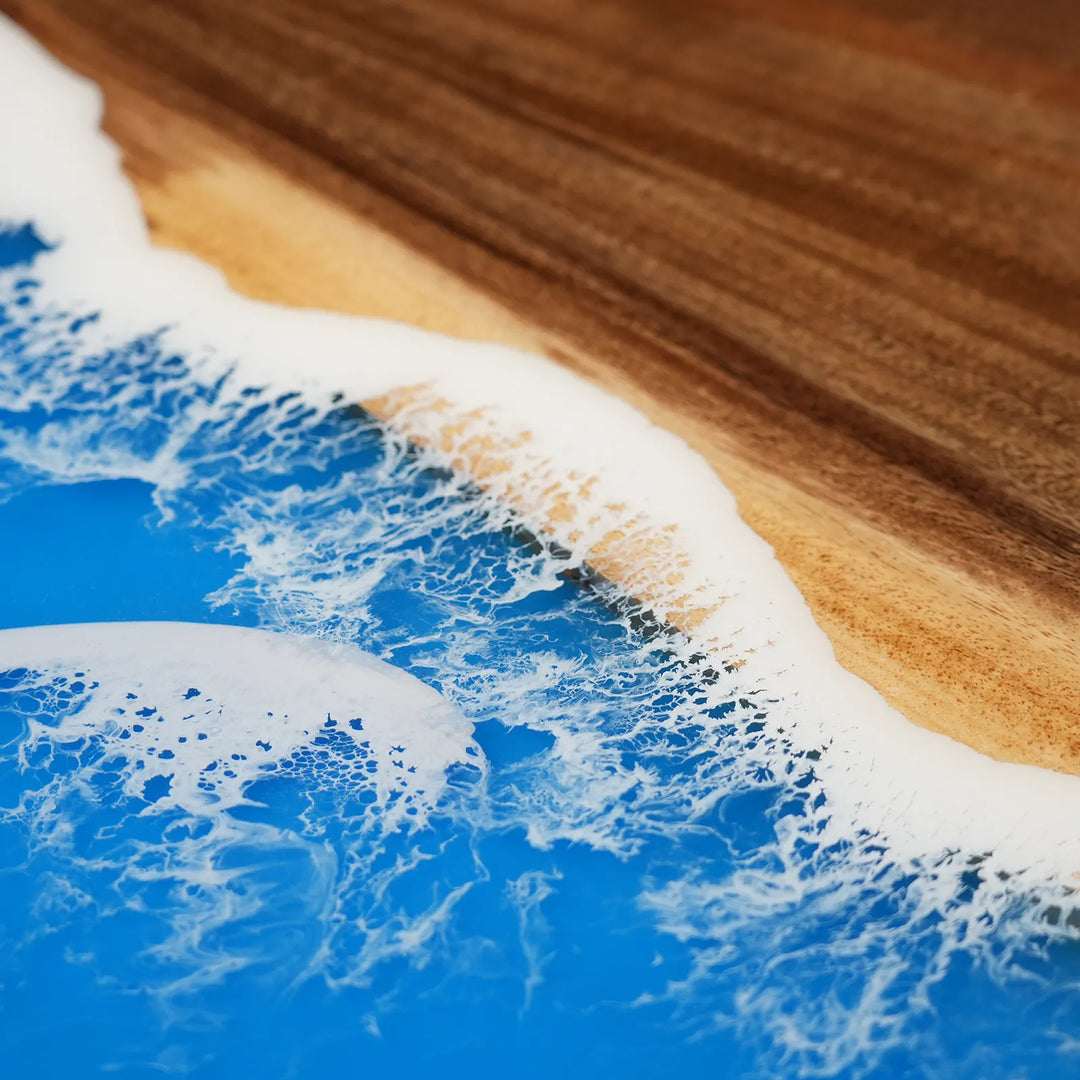 Ocean wave epoxy table with integrated Model B power module by SeawaveTable