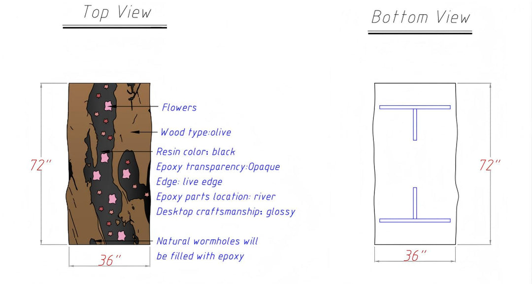 End view showing live edge and epoxy river flow on CRT-213 table.