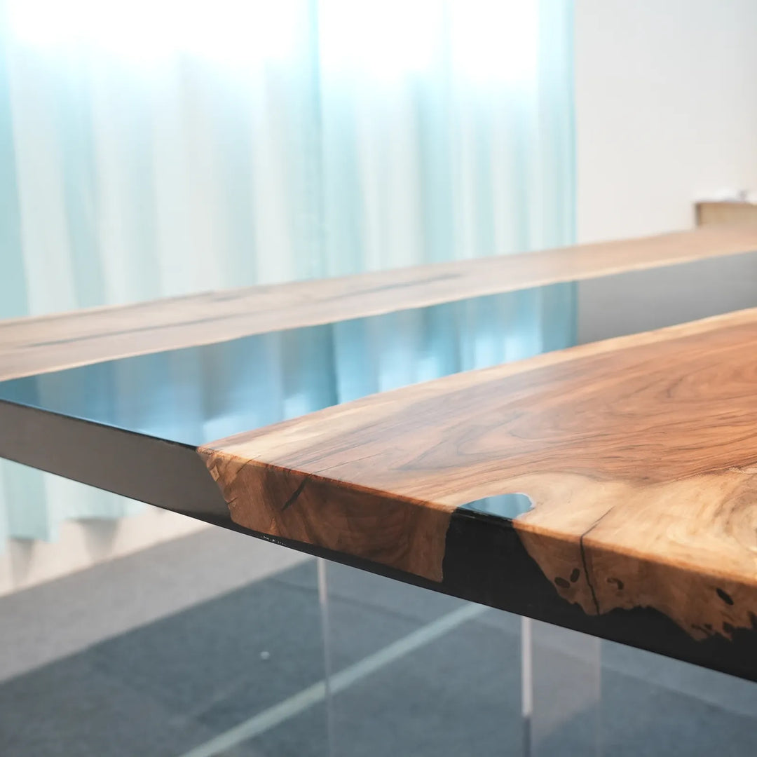Organic Black Walnut and black epoxy dining table design by SeawaveTable