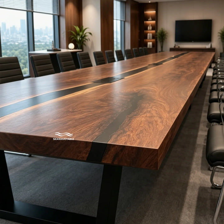 Oversized Black Walnut boardroom table CRT-338 in executive meeting space