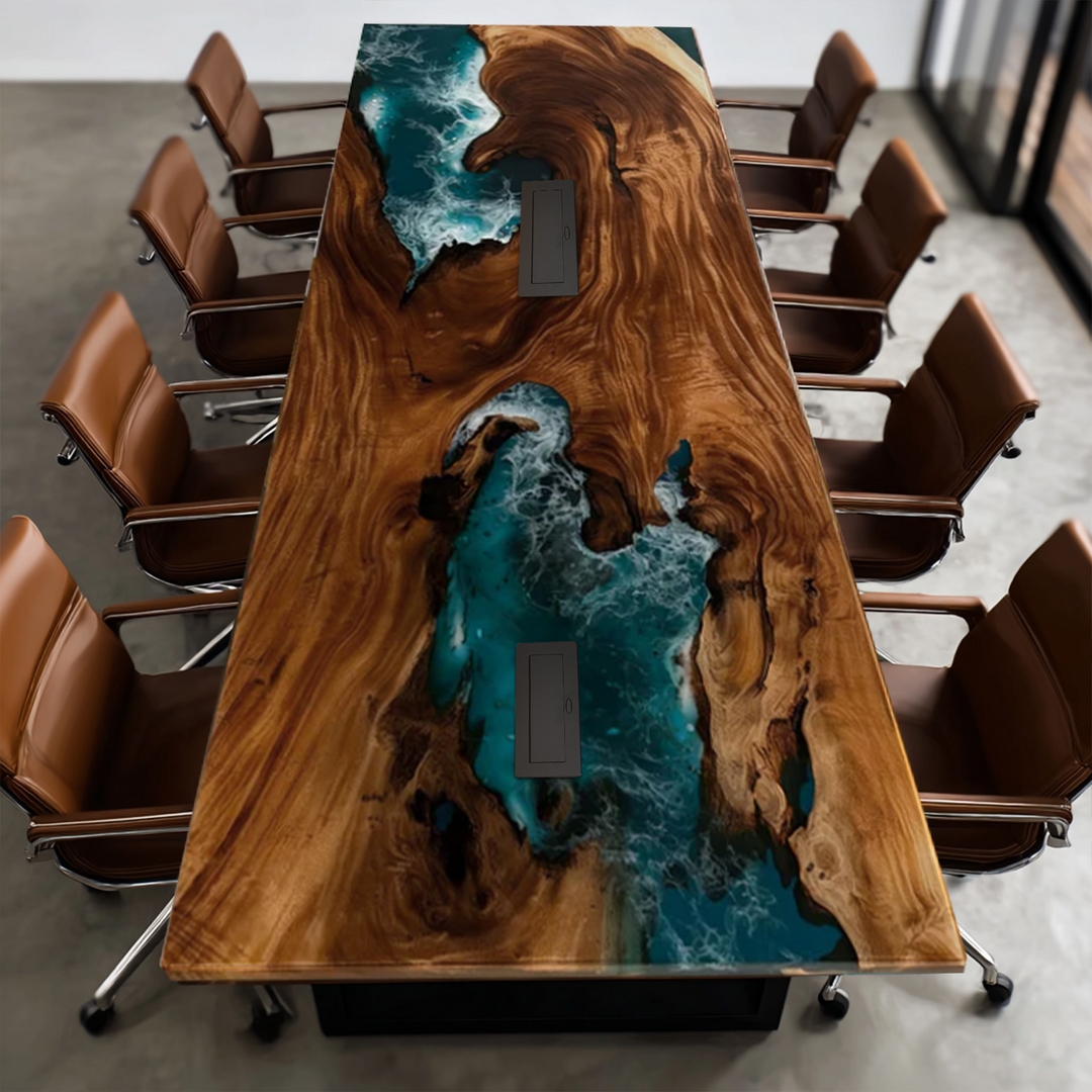 Custom Walnut Epoxy Resin Dining Table Set (45" × 96") with LED + 8 Chairs – Deposit Payment