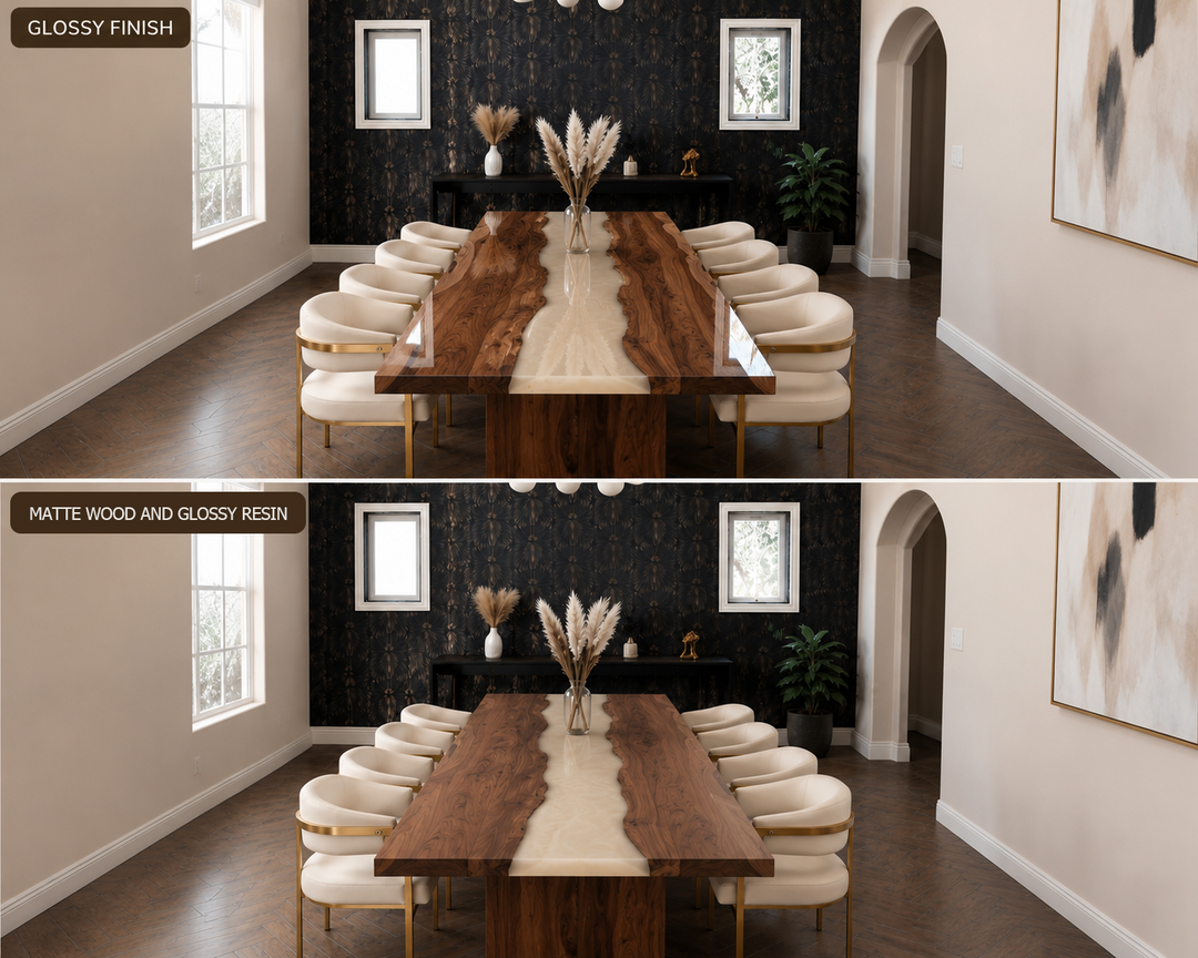 Custom Walnut & Cream White Epoxy Dining Table for Reyna