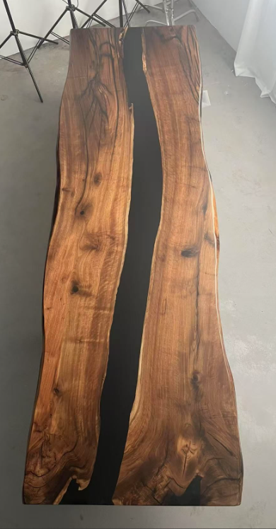 42" × 144" Black Walnut Live Edge Conference Table with Optional Power Integration