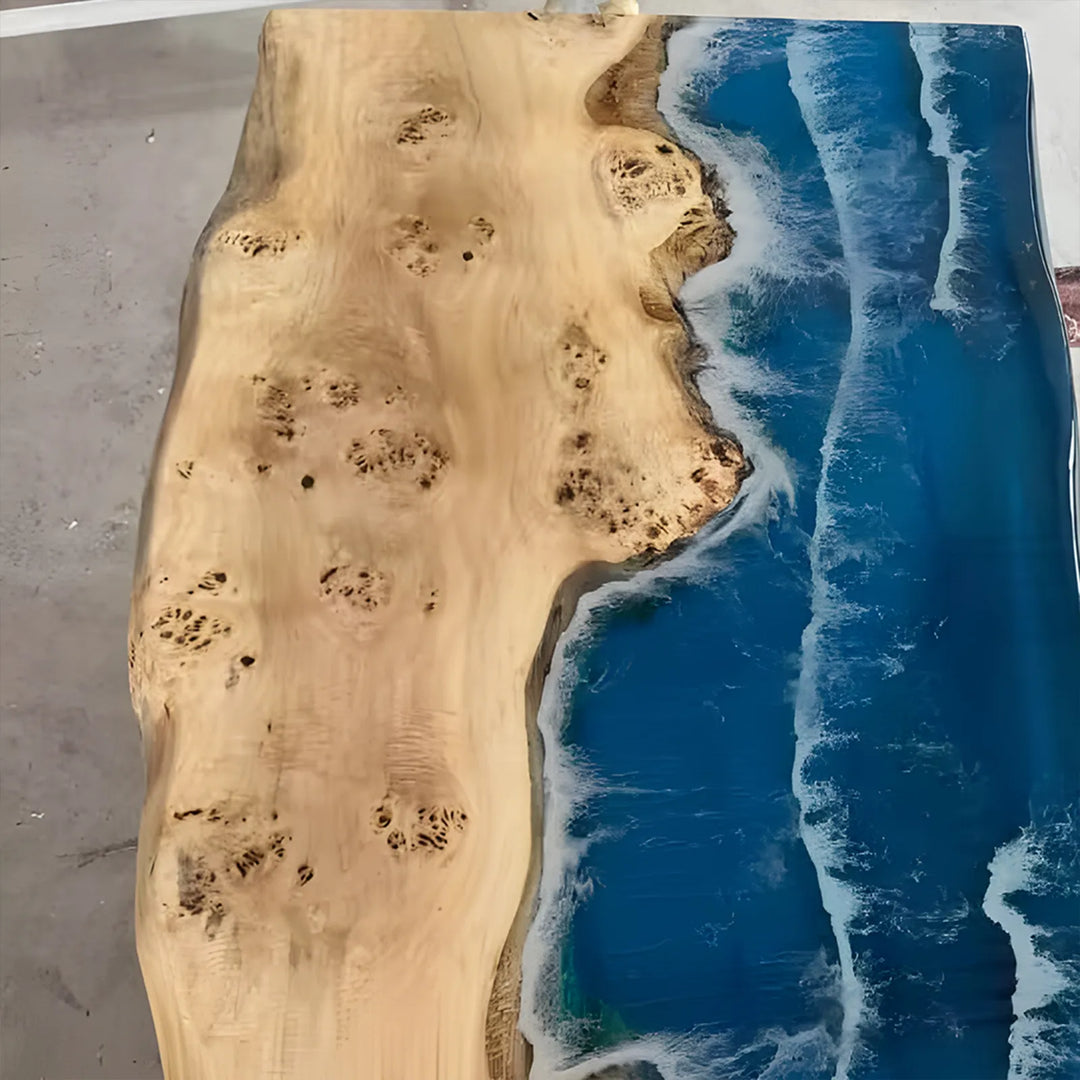 Natural live edge Poplar with ocean-inspired resin by SeawaveTable