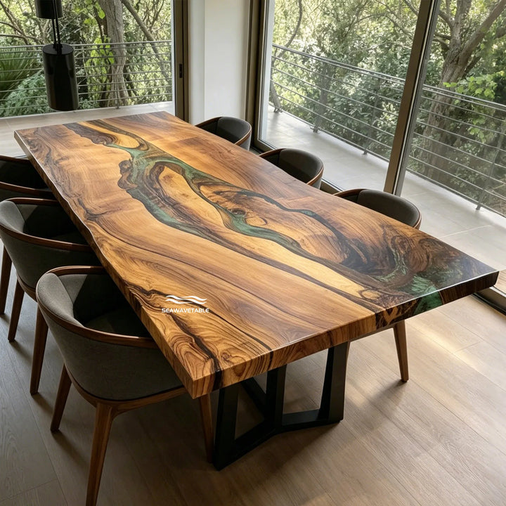 Quiet luxury Black Walnut live edge dining table CRT-336 in contemporary interior