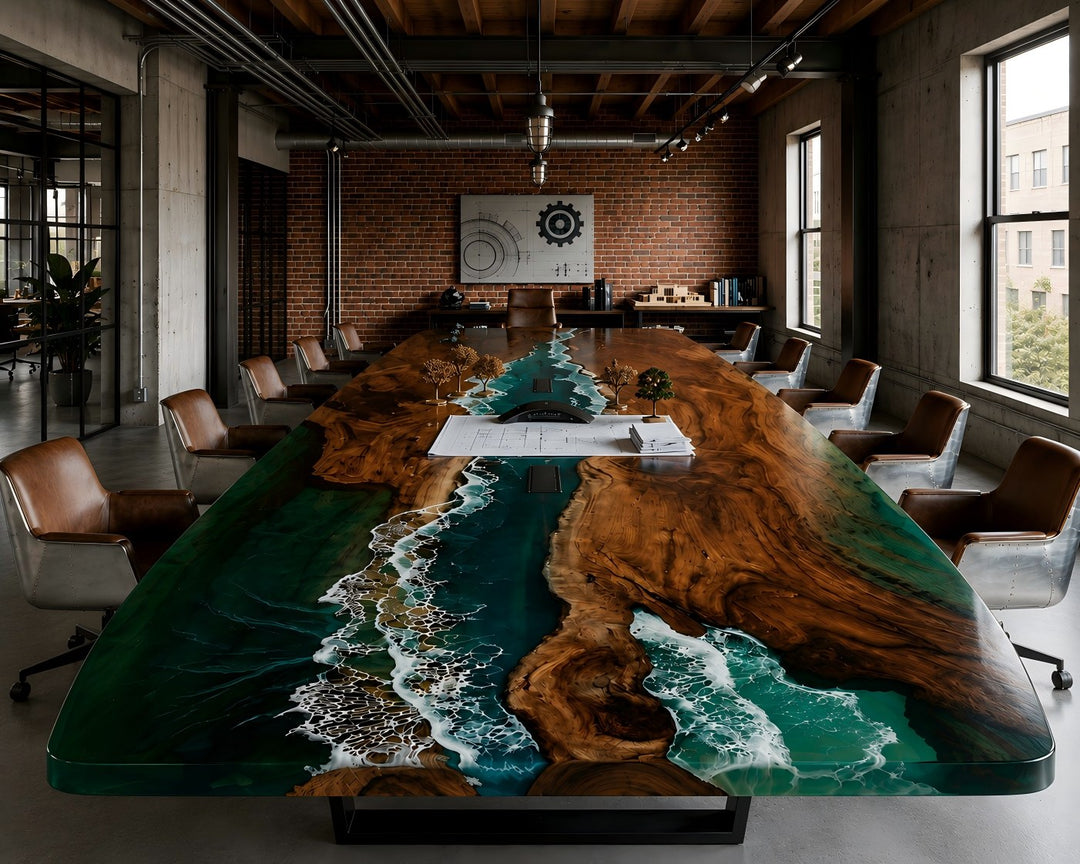 Sculptural Black Walnut ocean epoxy statement table CRT-340 for luxury office interiors