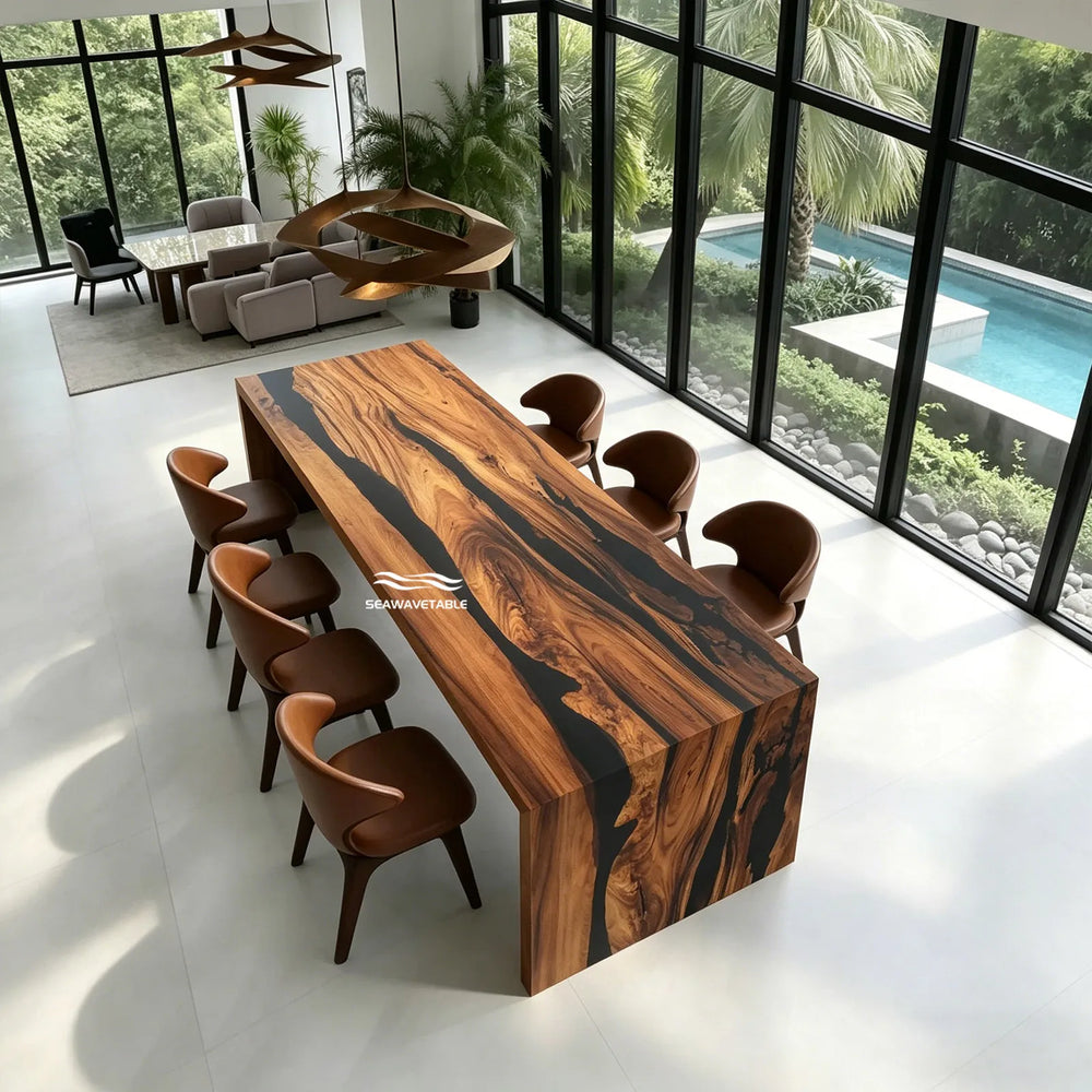 modern walnut black epoxy conference table straight edge design