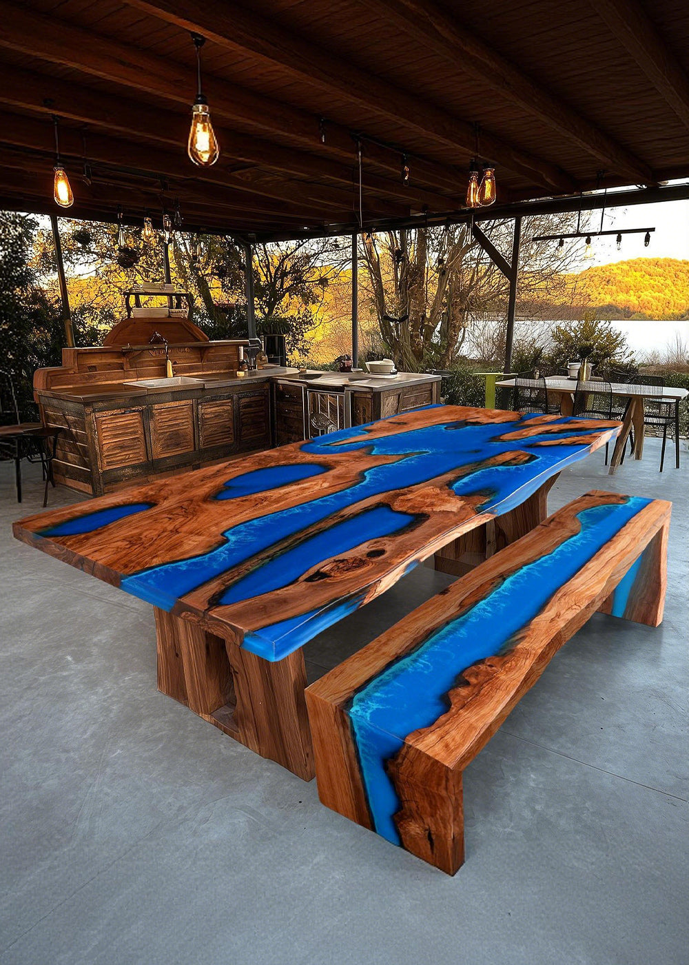 SeawaveTable black walnut black resin meeting table with integrated power system