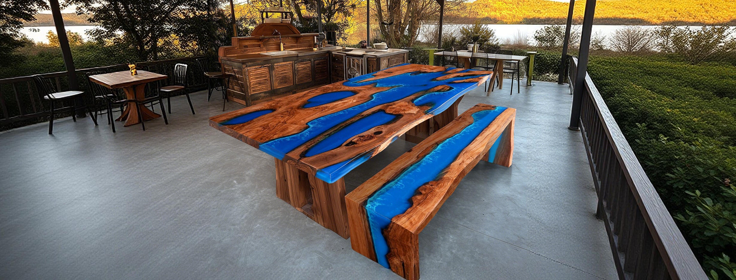 SeawaveTable black walnut epoxy conference table with built-in power outlet modern office
