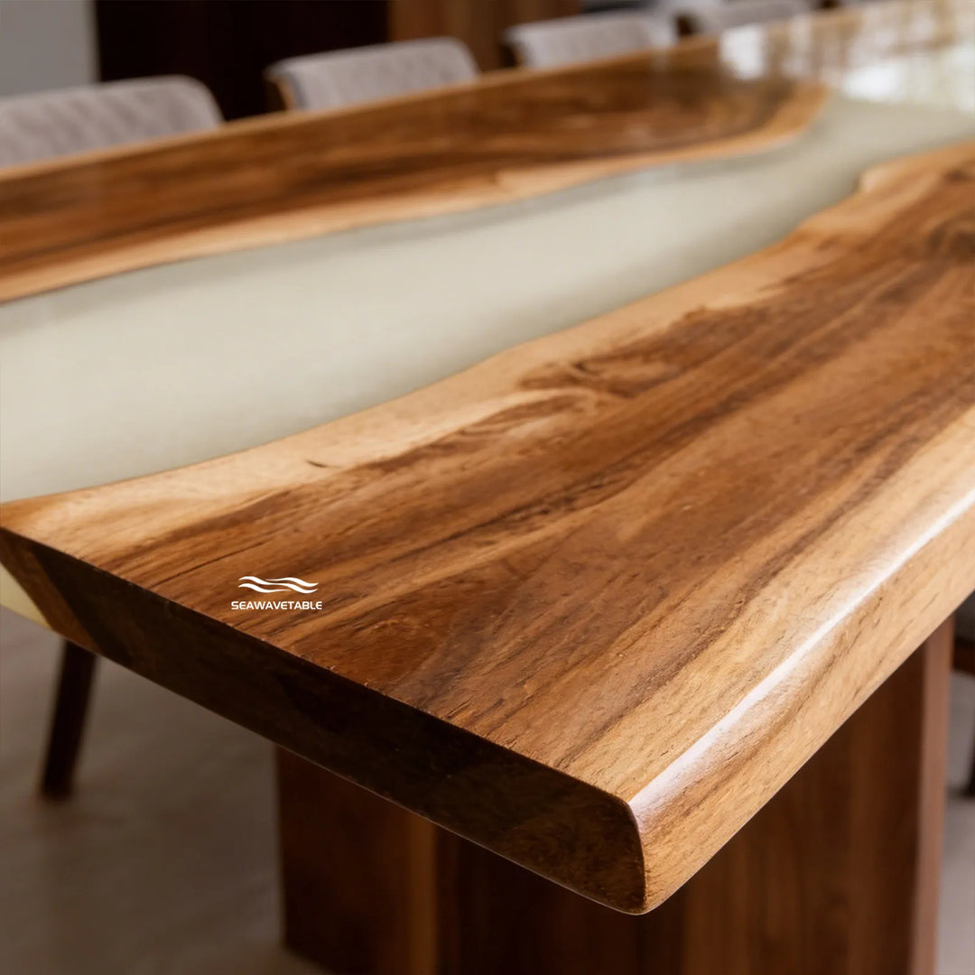SeawaveTable CRT-335 walnut epoxy river table with creamy resin finish