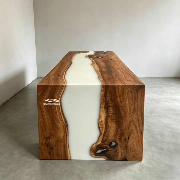 epoxy pouring process for LED waterfall table with walnut wood