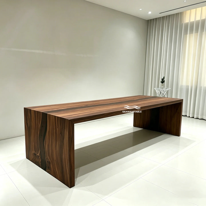 SeawaveTable epoxy waterfall kitchen countertop black walnut semi-transparent resin
