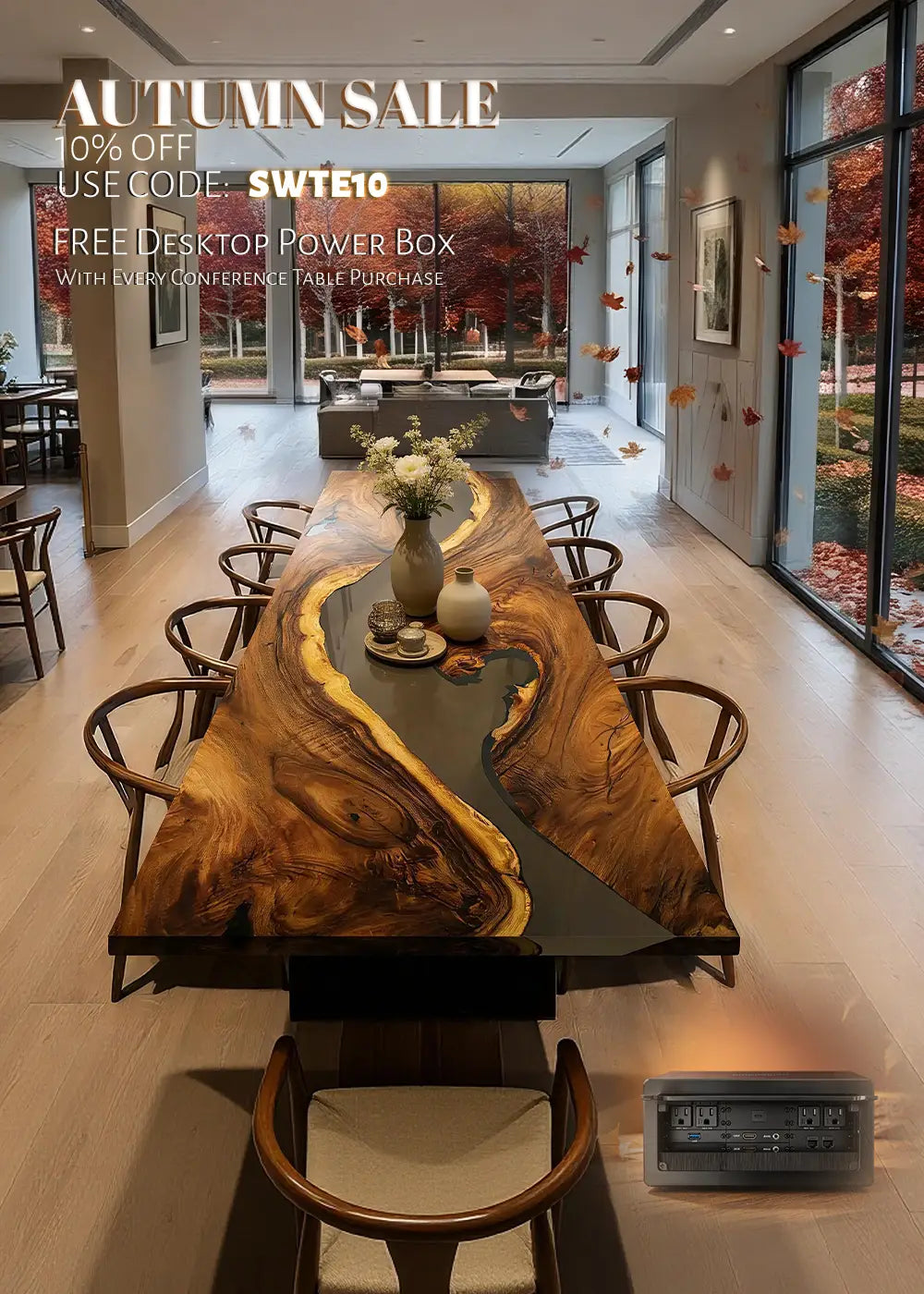 SeawaveTable Fall Sale – Save 10% on custom epoxy resin tables with promo code SWTE10.