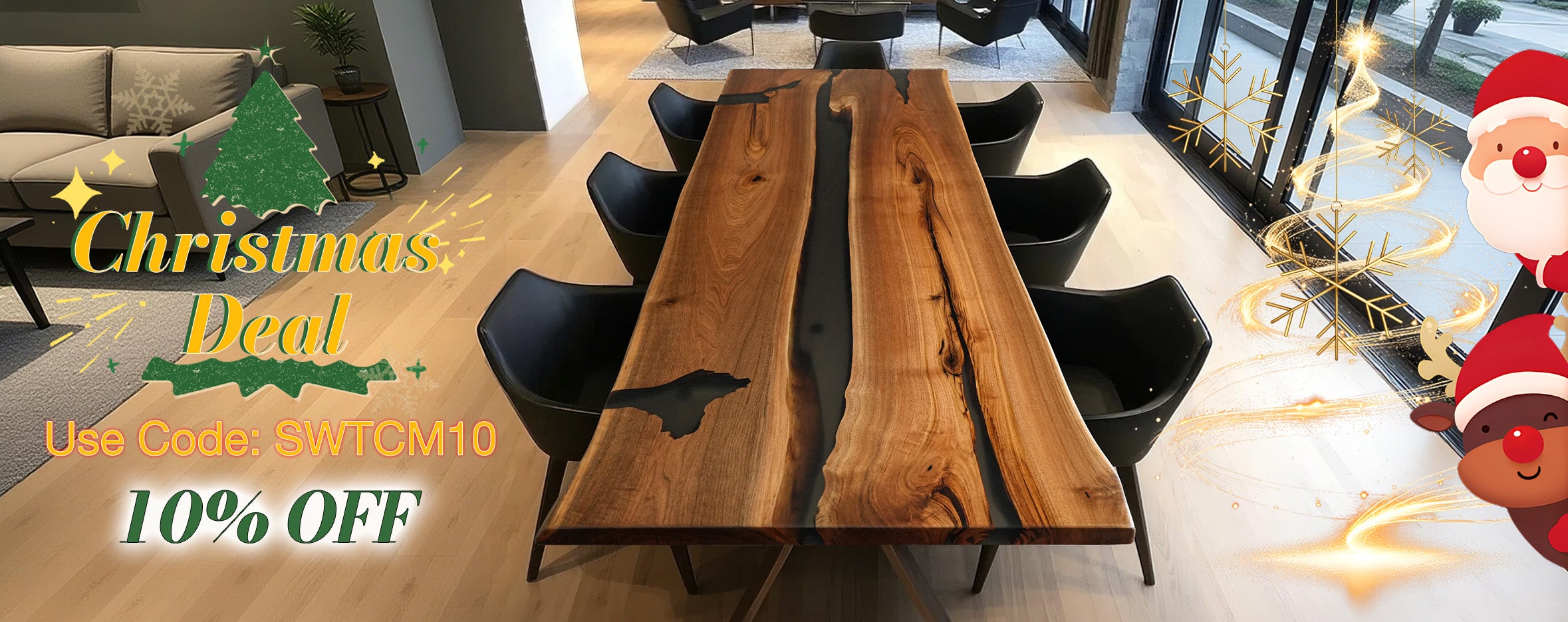 Holiday gift guide poster showcasing handcrafted solid wood table by Seawavetable