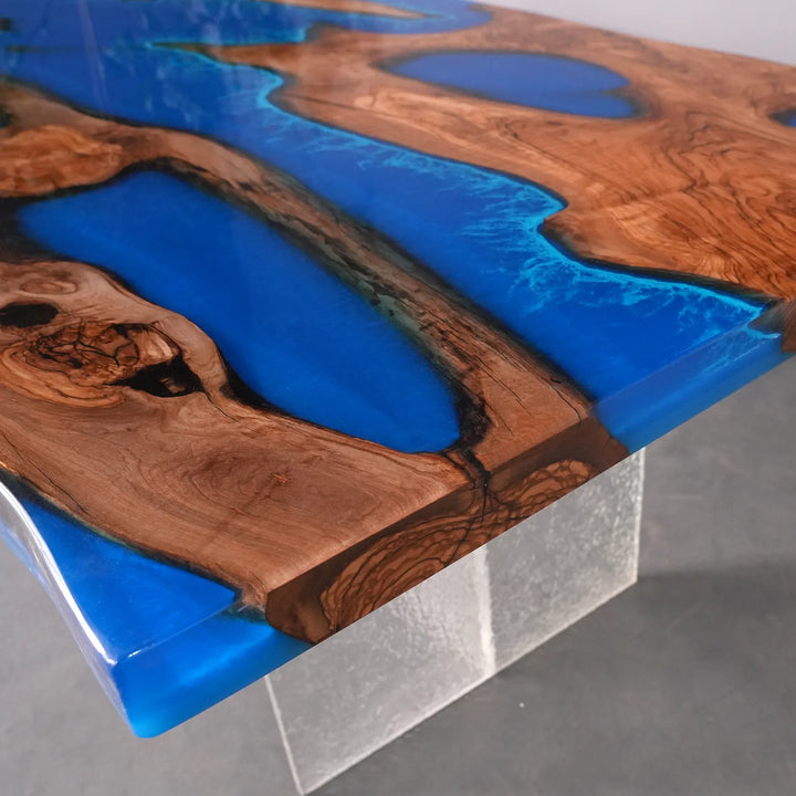 SeawaveTable live edge olive wood table edge detail showing organic natural shape