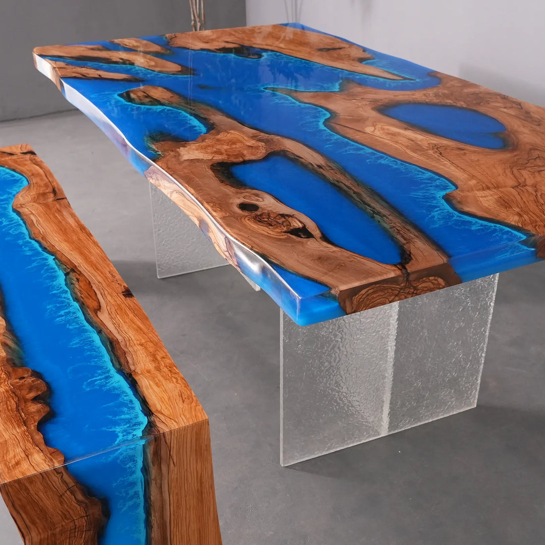 SeawaveTable olive wood grain detail with natural pattern and live edge texture