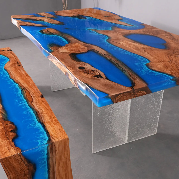 SeawaveTable olive wood grain detail with natural pattern and live edge texture